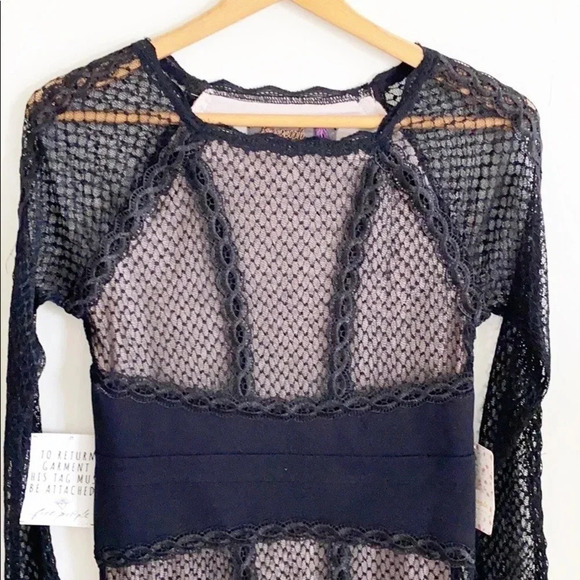 Free People Black Lace & Mesh Body-Con Dress - Picture 6 of 16